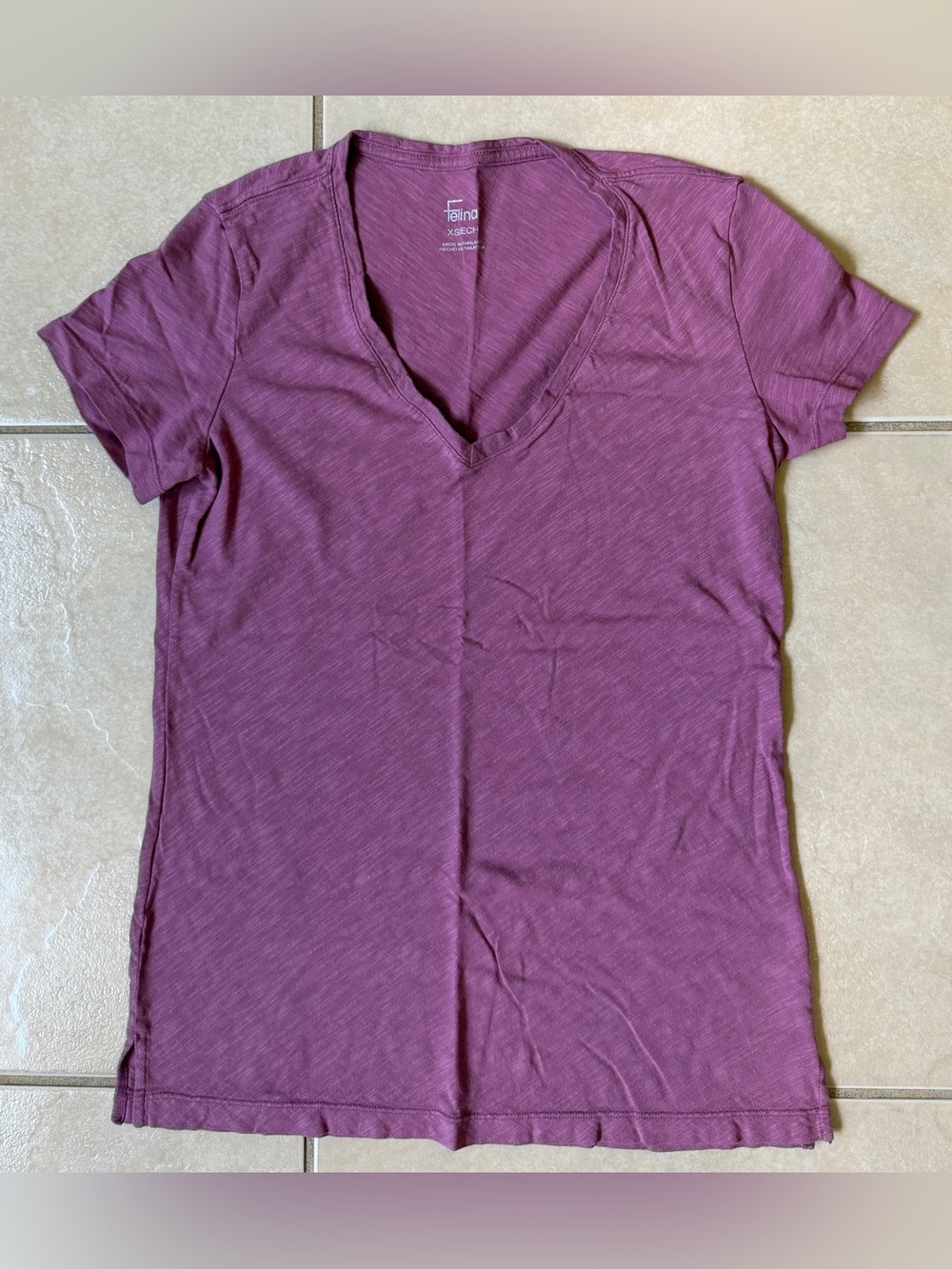 Felina Women's Slub Jersey V-Neck T-Shirt Size XS Heather Mauve Pink Tee Top